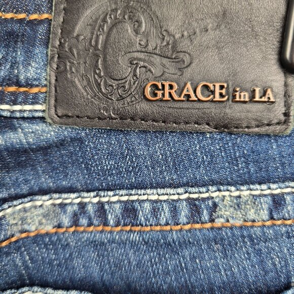 Grace In LA Womens Bootcut Jeans Size 28 Blue Denim With Studded Accent Pockets - Picture 6 of 10